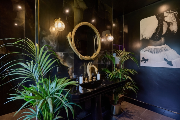 Black and Gold Vintage Bathroom with Black Burlington Basin