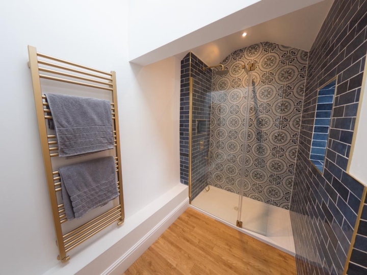 Luxury Brushed Brass & Blue Shower Room