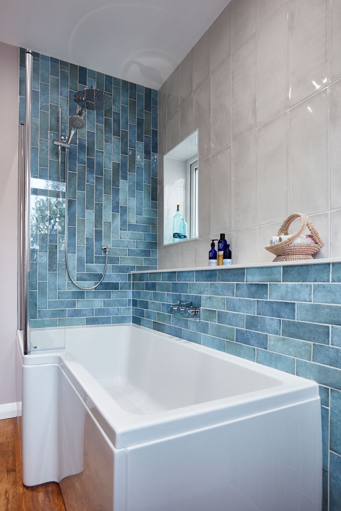 Metro tiles with Waterfall Shower