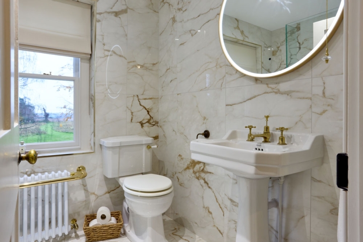 Traditional Marble and Burlington Family Shower Room