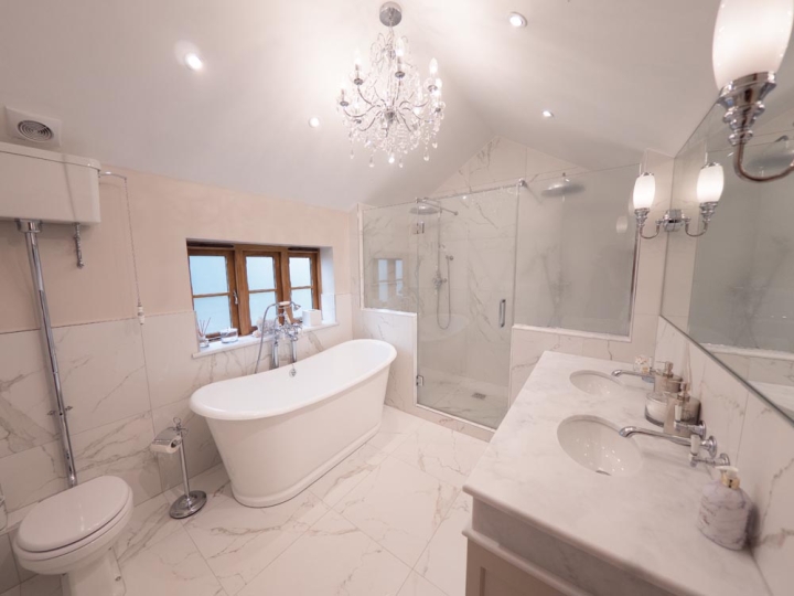 Opulent White Marble Bathroom with Bespoke Luxury Twin Shower