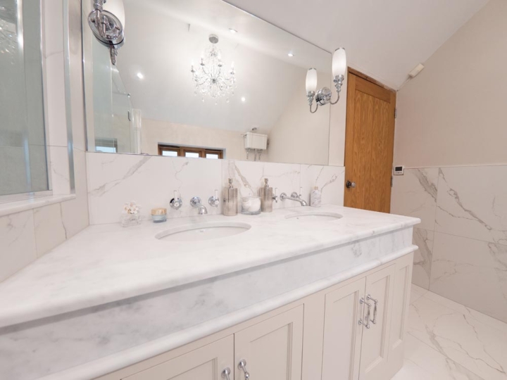 Opulent White Marble Bathroom with Bespoke Luxury Twin Shower